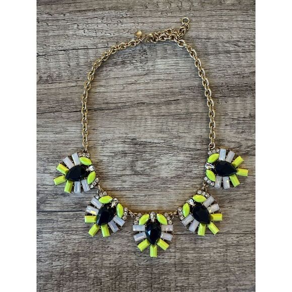 J. Crew Opalalite, Black & Spring Yellow Brass Bib Statement Necklace - Picture 1 of 4